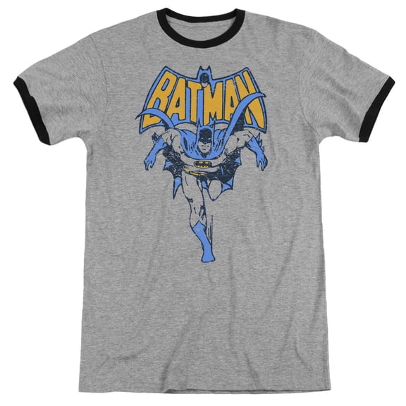 Batman Vintage Run Adult Ringer T-Shirt Heather Black