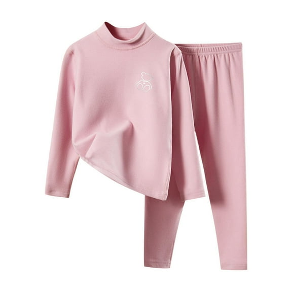 CYRBOKO Thermal Sets for Toddler Girls, Elastic Waist Fall Cotton Long Sleeve Top and Bottom Sets Pink Size 1-2 T