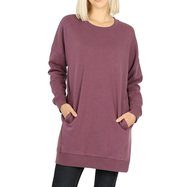 Made By Olivia Womens Casual Oversized Loose Fit Crew V Neck Fleece