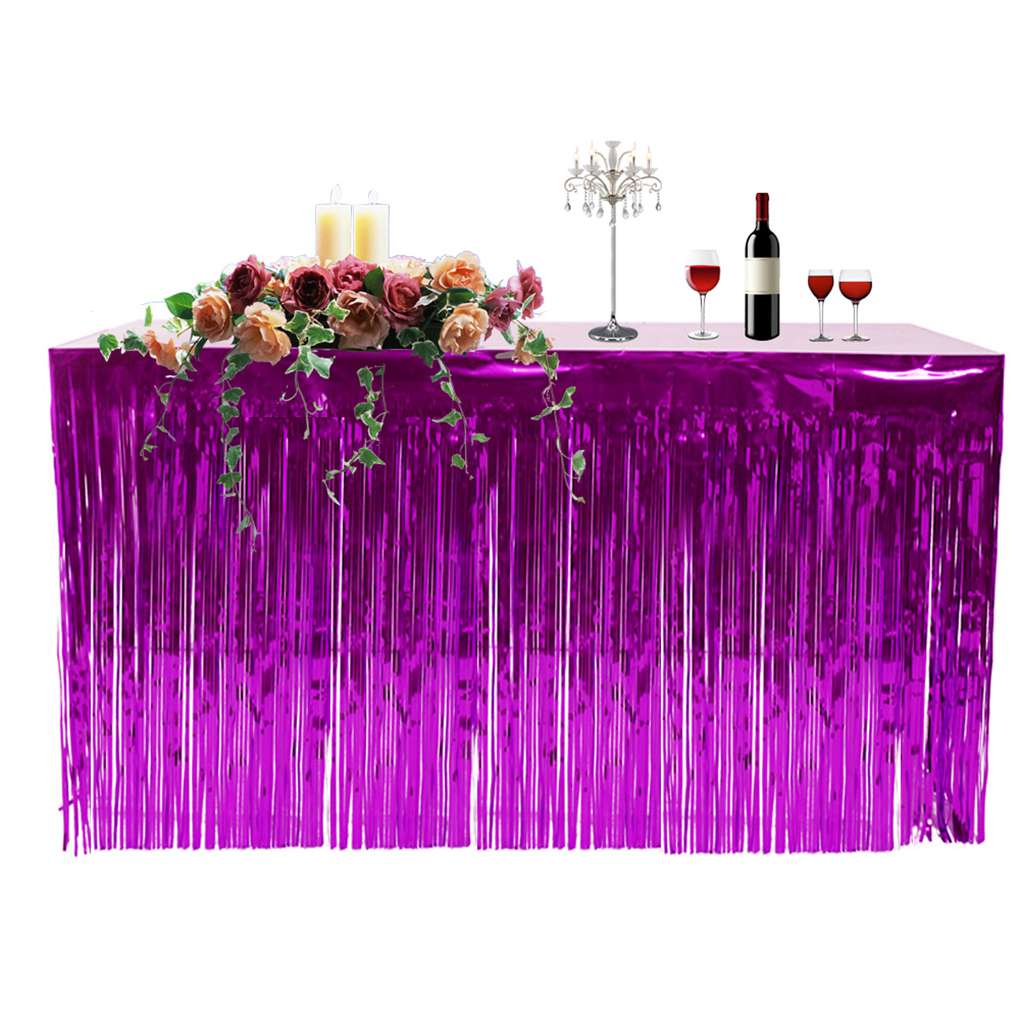 Metallic Fringe Foil Table Skirt Tinsel Table Curtain for Luau Party