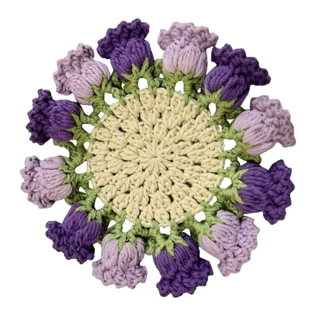 YWIYIUD 1PC 3.94inch Vintage Crochet Pattern Flower Bouquet Flower Insulation Pads Knitting Kit with Cotton Thread for Desktop Protection DIY Craft Accessories Tools Set and Home Decoration