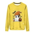 thumbnail image 4 of DOSUKRAI Women Halloween Sweatshirt 2025 Trendy Cute Ghost Graphic Long Sleeve Sweatshirt Crewneck Spooky Season Sweaters Yellow,L, 4 of 9