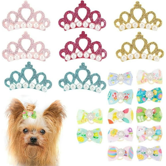 20Pcs Pet's Hair Accessories Kits Dogs Hair Bows Princess Style Dog Hair Clips Multicolor Dog Hair Accessories