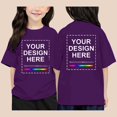 thumbnail image 2 of YAYUBA Little Girls Shirts Cartoon Print Round Neck Back To School Short Sleeve Tee for Toddler Casual Trendy Tops Preppy Toddler Clothes for Girls, 3-4 Years, Purple, 2 of 4