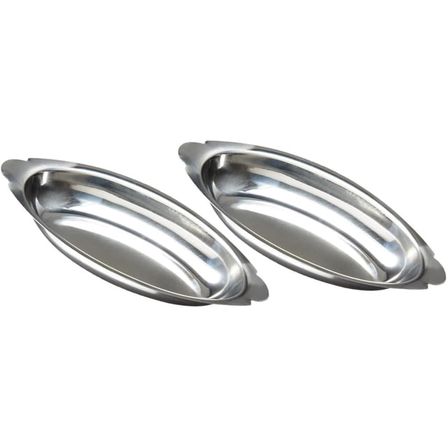 Soro Essentials - Juego de 2 platos ovalados de acero inoxidable de 433 g para gratinar. Ideales para servir guisos, lasañas y tartas individuales. Platos para servir en la mesa. Platos para cazuelas