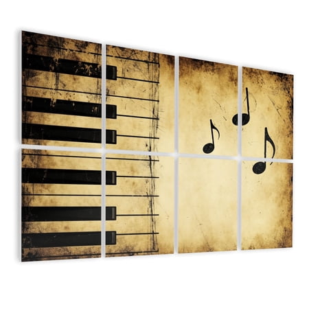Musical 8 Pack Art Acoustic Panels Sound Absorbing Vintage Piano Keys Musical Notes Aged Paper Decorative Soundproof Wall Panels Self Adhesive for Nursery Game Room Music Classroom 48 x32