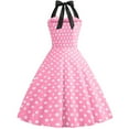 thumbnail image 3 of IBTOM CASTLE Women Vintage 50's 60's Rockabilly Audrey Hepburn Tea Dress Halter Polka Dot Wedding Cocktail 1950s Party Swing Short Gown XL Hot Pink, 3 of 8