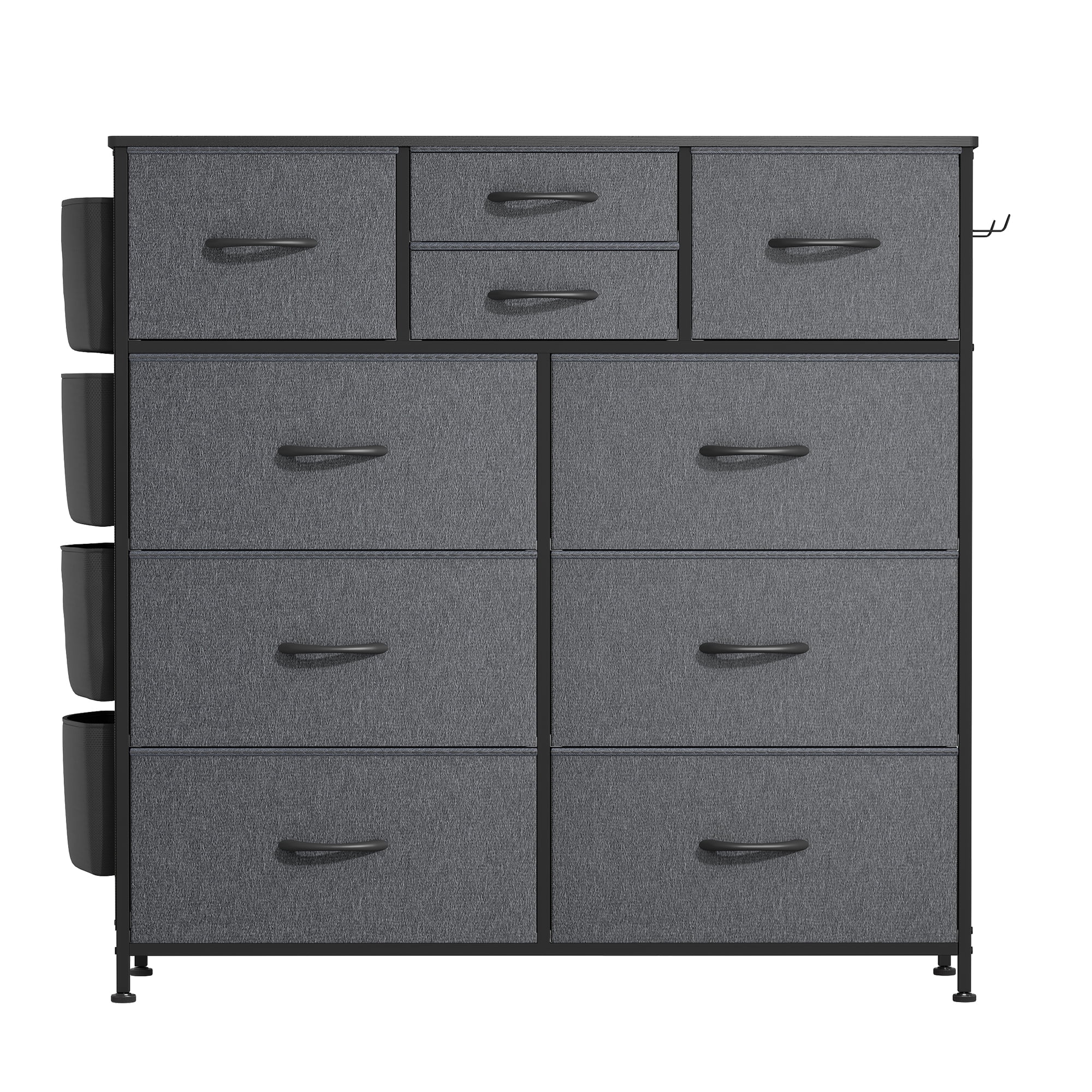 Lulive 10 Drawer Dresser, Chest of Drawers for Bedroom with Side Pockets and Hooks, Fabric Storage Dresser, Sturdy Steel Frame, Wood Top, Organizer ...