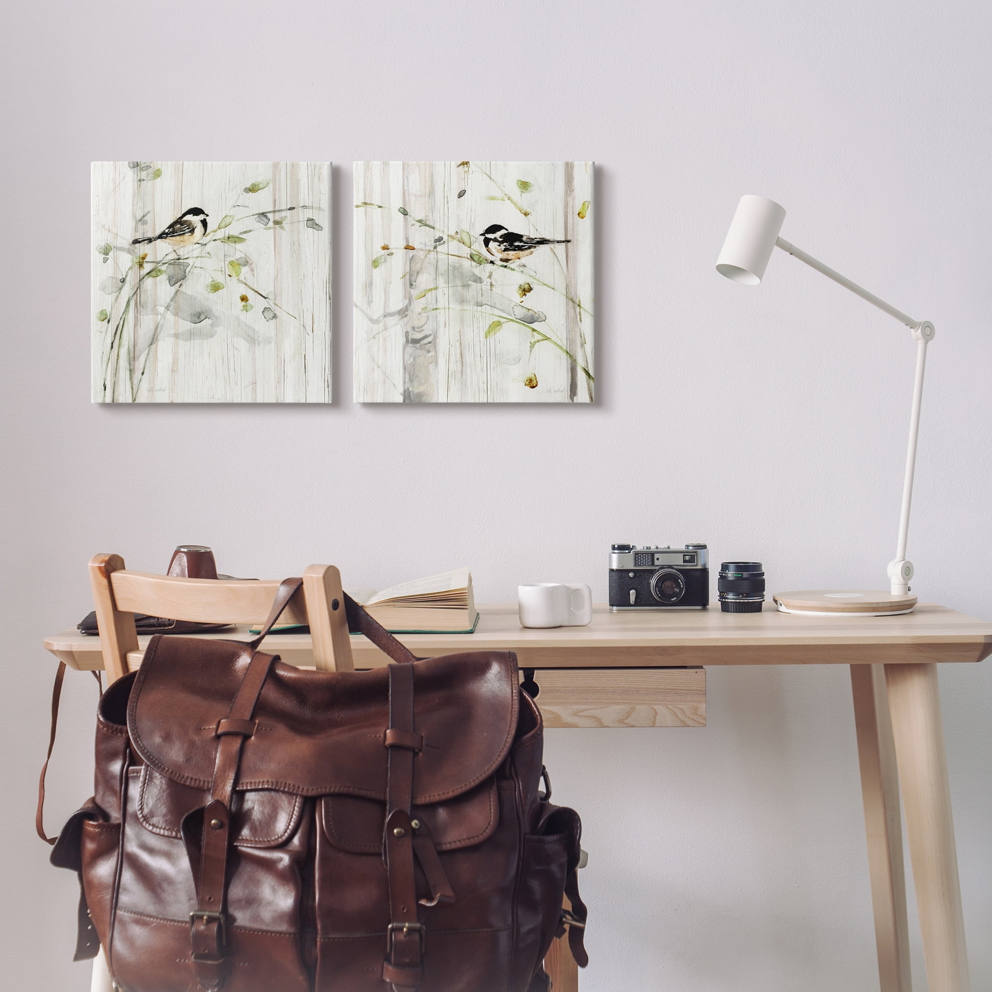Stupell Industries Perched Birds Country Botanicals Animals & Insects Painting Gallery Wrapped Canvas Print Wall Art, Set of 2