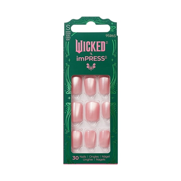 WICKED X imPRESS Press on Nails, Glinda-fied, Pink, Short Squoval, 30 Count
