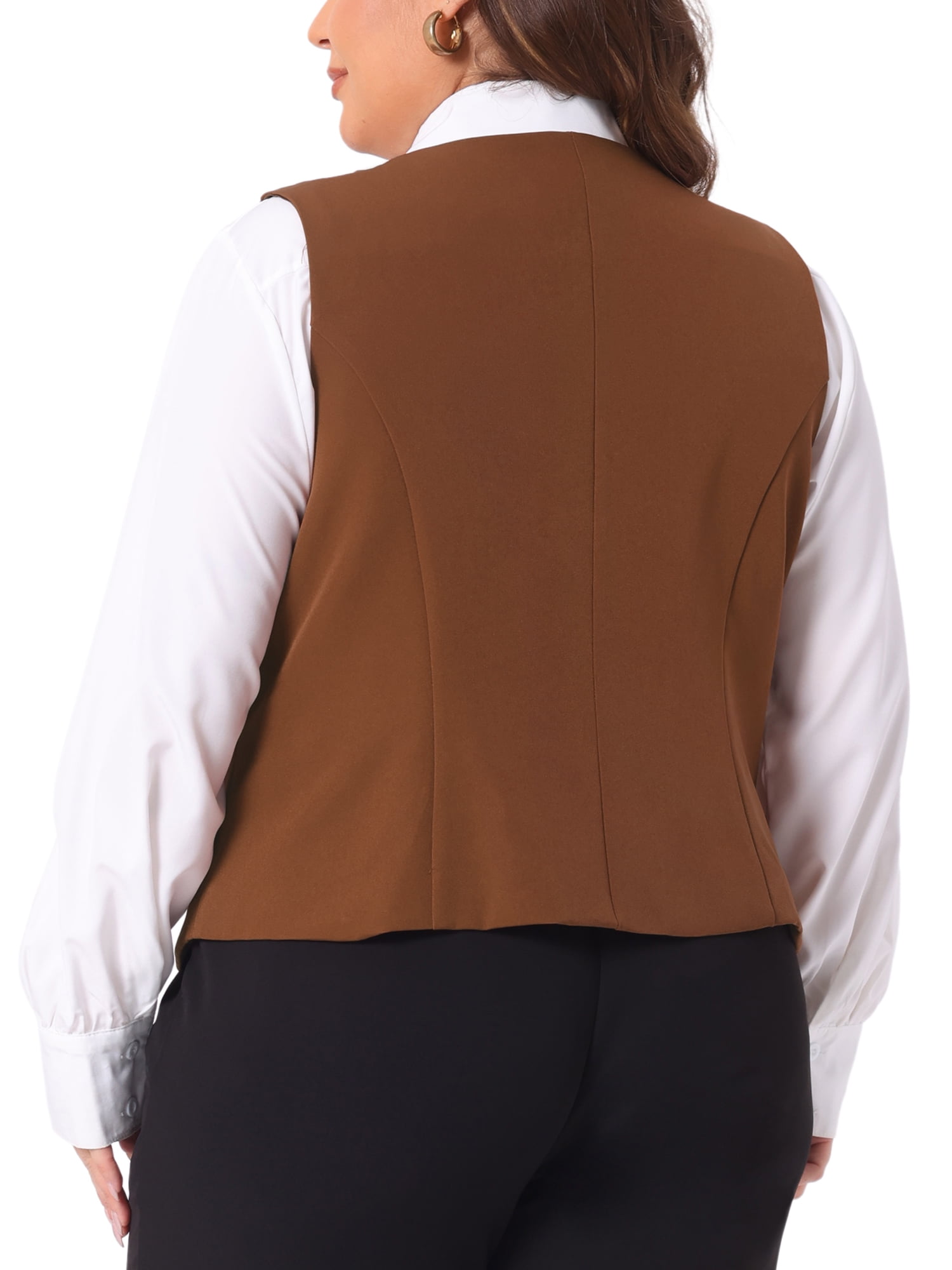 DARING DIVA Women's Plus Size Double Breasted Vintage Lapel Collar Vest 4X Brown