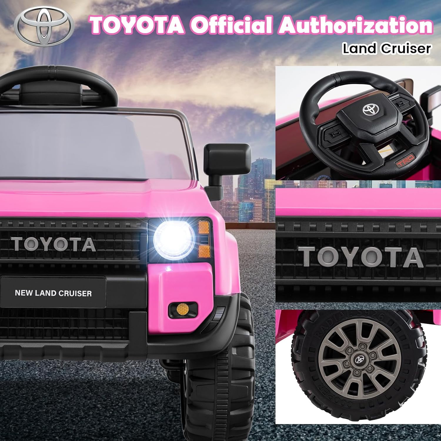 Licensed Toyota Ride on Car by OLAKIDS, Battery Powered Electric Vehicle for Kids with Remote Control, MP3, USB, Power Display, LED Lights, Suspension, Ride on Toy for 3+ Boys Girls