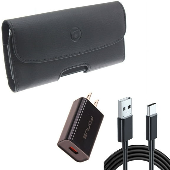 Case Belt Clip & 18W Fast Home Charger for iPhone 15 Pro - Leather Holster Cover Pouch and 6ft Long USB-C Cable Type-C Cord USB Wall Adapter Power Wire D2G for iPhone 15 Pro (6.1")