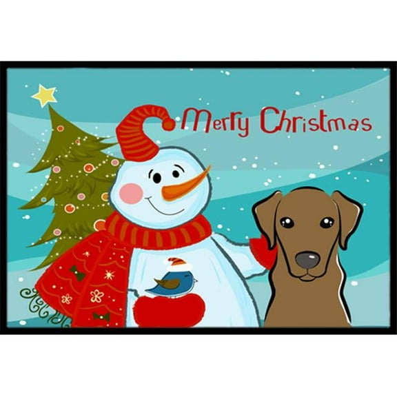 Snowman With Chocolate Labrador Indoor & Outdoor Mat- 24 x 36 in.