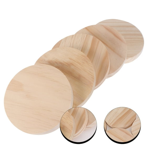 GETAJGHSD Round Wooden Plate Beige 5Pcs 3.9In