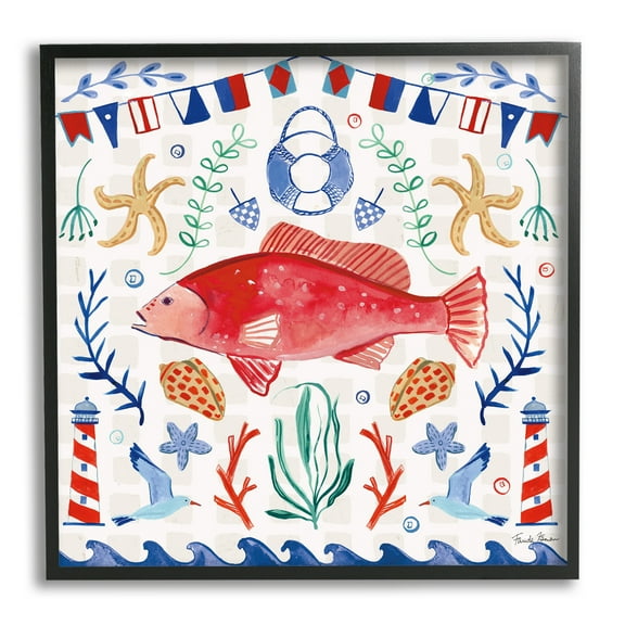 Stupell Industries Nautical Patterned Fish Animals & Insects Painting Black Framed Art Print Wall Art, 12 x 12