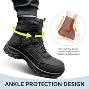 SPIEZ® Mens Steel Toe ESD Work Boots, Anti-Static Waterproof Safety Boots, Non-Slip High Top Lace-Up Shoes with Zipper, Puncture-Resistant, for Industrial & Construction Use, Black, Size 9