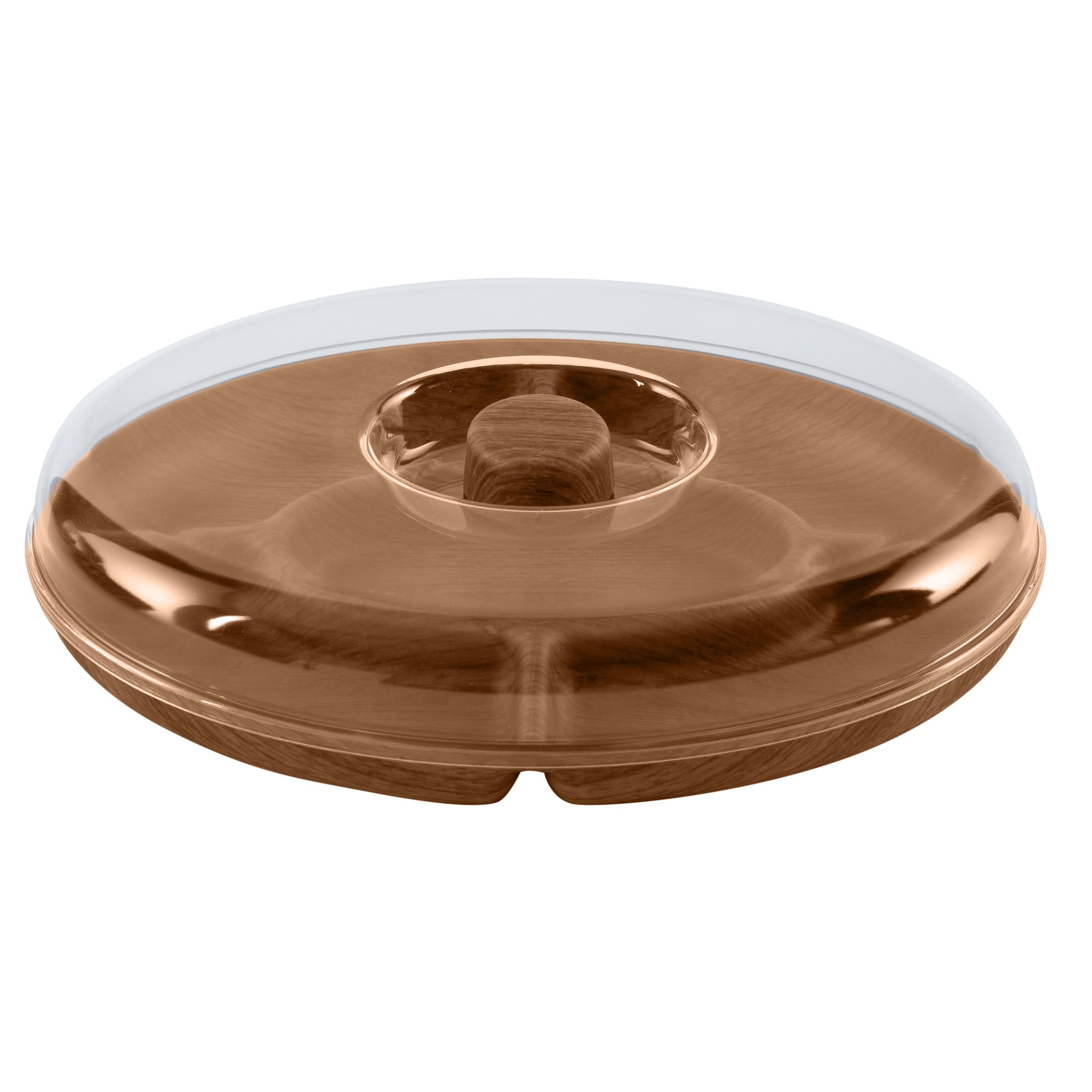 Luxe Party Oval 5 Compartment Divided Serving Tray with Clear Lid Wood Color | Snackle Box Container | Portable Appetizer Platter