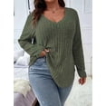 thumbnail image 5 of Women'S Plus Size Casual Knitted V-Neck Long Sleeve Sweater  Green XL, 5 of 8