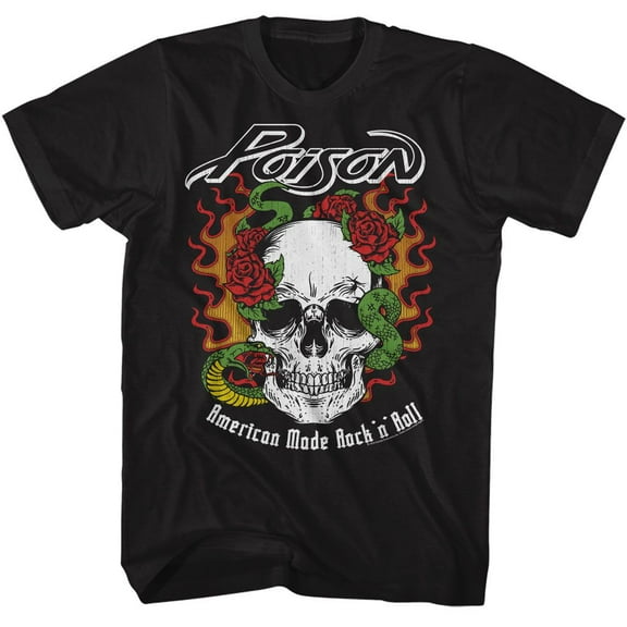 Poison Flame Skull With Snake Black Adult T-Shirt Lt
