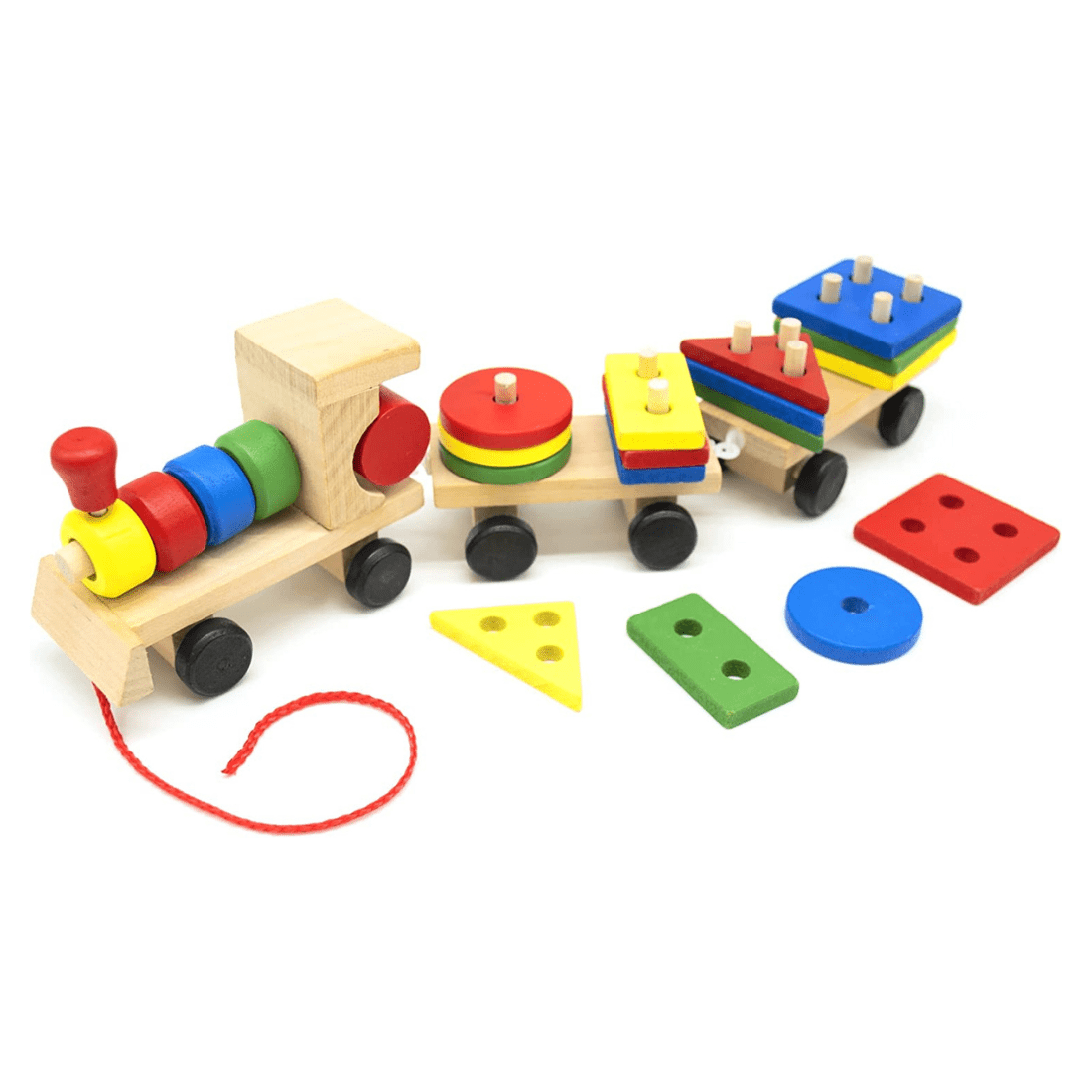 Wooden Train with Shape Sorter & Pegs - Fine Motor Skills Toys, Toddler Stacking Toys, Montessori Inspired Toys for Toddlers 3 Years, Wooden Toys for Toddlers - Wood Shape Sorter Train