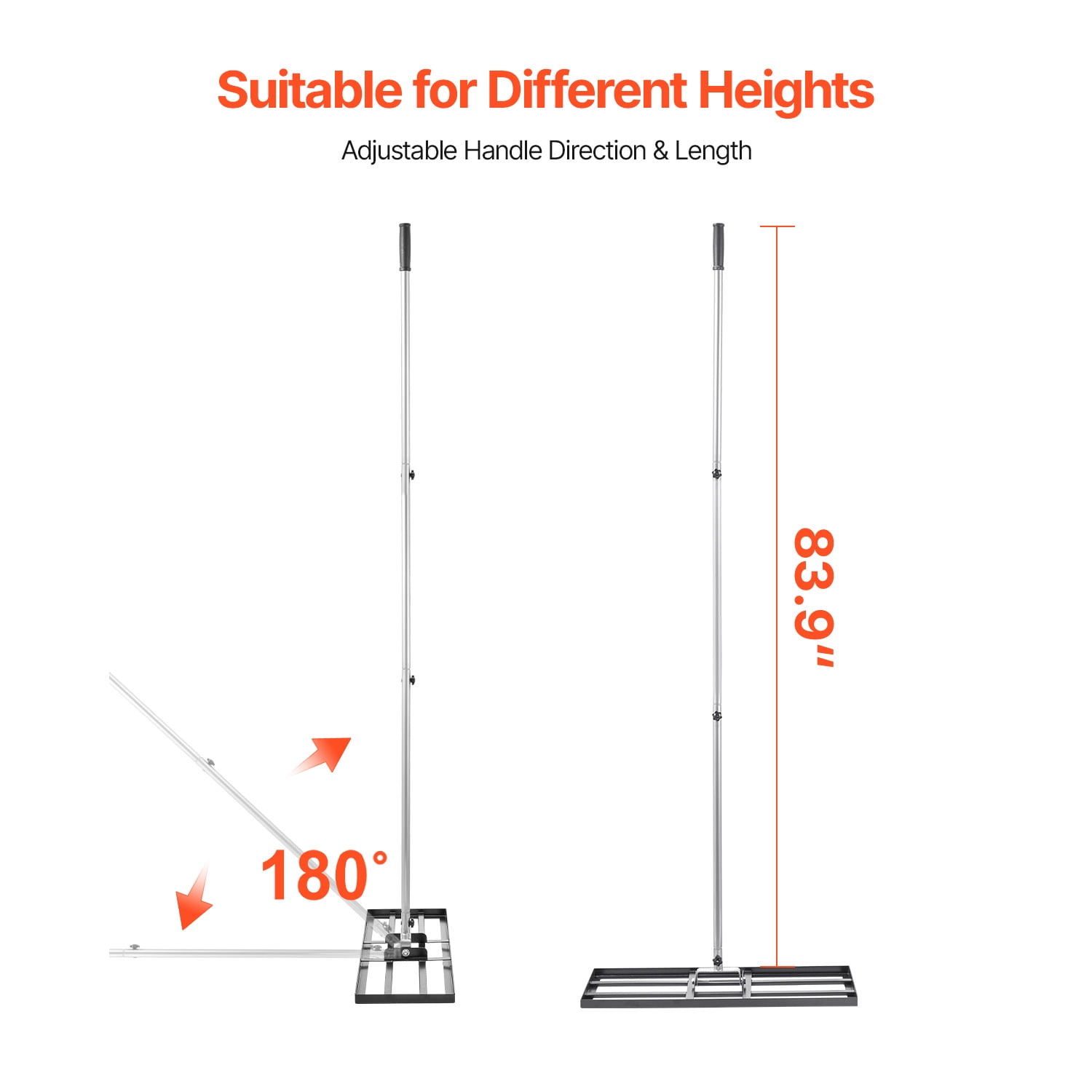 KFFKFF Lawn Leveling Rake with Adjustable Handle, 30 x 10 in, Rust-Resistant Carbon Steel, 3 Height Settings, Soil Leveling Tool for Yard, Golf Areas