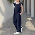 thumbnail image 4 of lcziwo Girls Wide Leg Loose Jumpsuit Kids Casual Cap Sleeve Round Neck Long Romper Summer Onesie Pants with Pockets Navy Summer Savings, 4 of 9