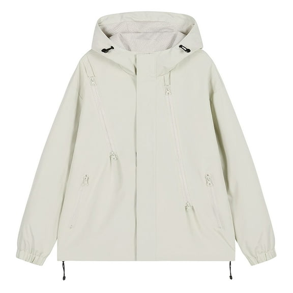 USNSM (M-5XL) Big and Tall Windbreaker Jackets for Men Softshell Waterproof Rain Jacket Hooded Long Sleeve Outdoor Clothes Beige XXXL