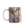 thumbnail image 1 of Taza de cerámica con diseño floral y arpa de 350 ml con temática musical, 1 of 2