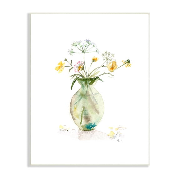 Buttercups Daisies Green Vase Watercolour Floral Still Life 13 in x 19 in Framed Painting Art Print, by Stupell Home Décor