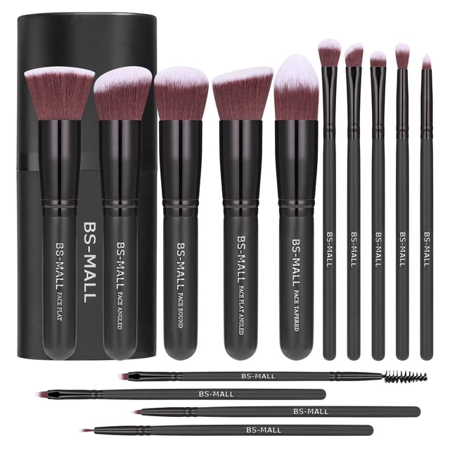 Juego de brochas de maquillaje BS-MALL Premium sintéticas de 14 piezas