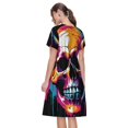 thumbnail image 2 of Bixox Robe d'Été à Manches Courtes pour Femmes Robe Ample Longueur Genou avec Poches-Crâne Coloré, 2 of 7