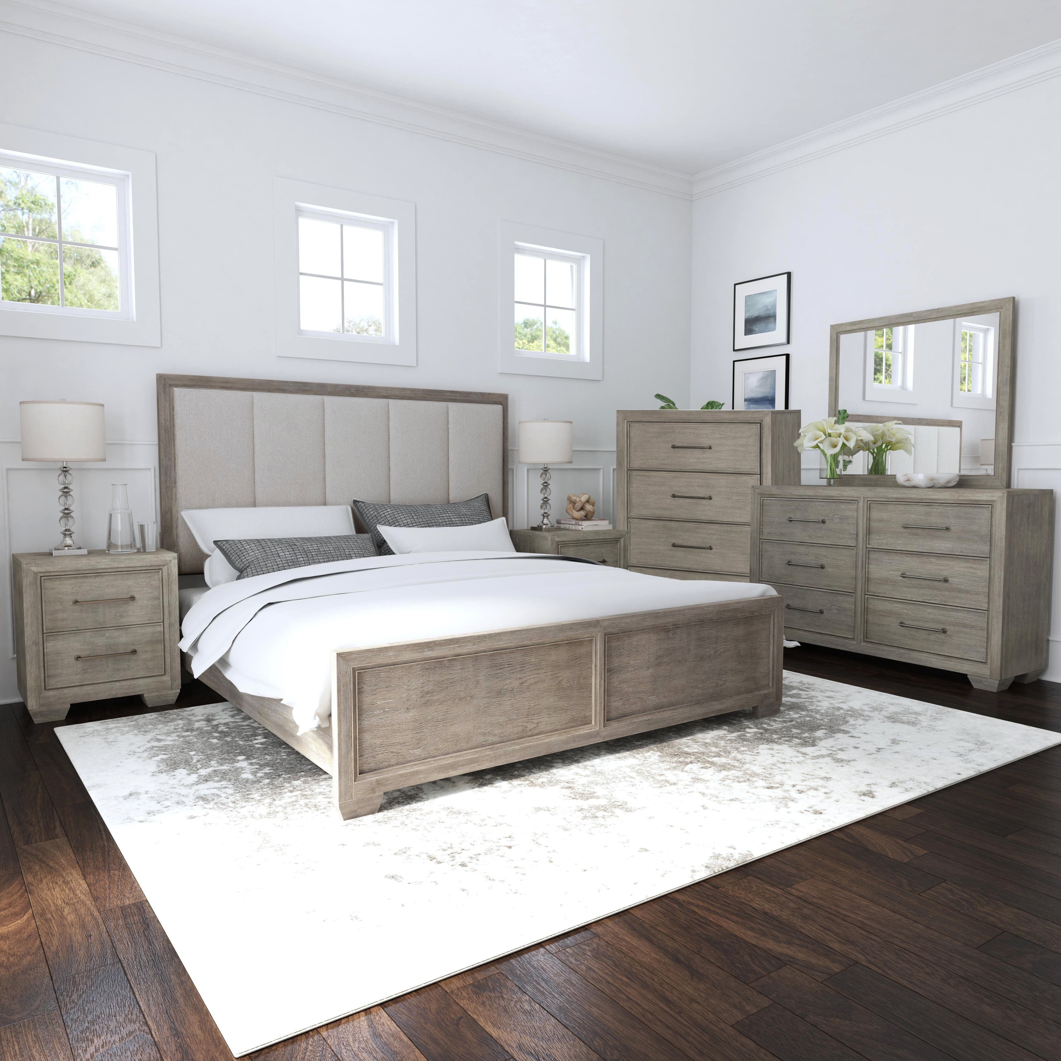Ennesley Gray Wood Bedroom Set with Upholstered Panel Queen Bed