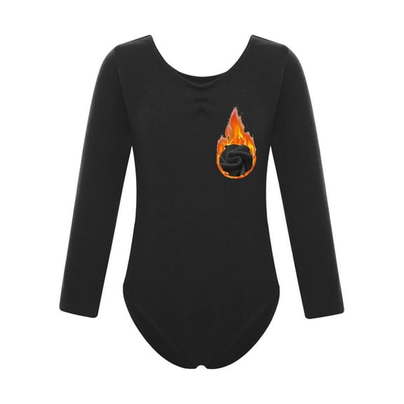 Sholeno Kids Ballet Dance Leotard Fleece Lined Bodysuit Girls Gymnastics Unitard Undergarment Warm Up Black 150