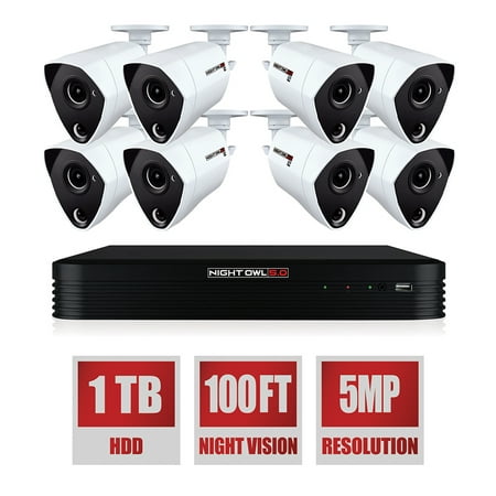 Night Owl 8 Channel 5MP Extreme HD® Wired Security DVR with 1 TB HDD and 8 x 5MP Wired Infrared Cameras with L2 Color Boost®