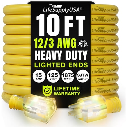 6ft Outdoor/Indoor Extension Cord 12/3 Gauge Extra Heavy Duty 3 Prong SJTW, Waterproof, ETL Listed, Flexible Cold-Resistant Long Power Cord,125 Amp 1875W, Green by LifeSupplyUSA