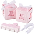 thumbnail image 1 of 60 cajas de dulces para baby shower, cajas plegables con forma de osito, caja de regalo de papel rosa con cinta, ideal para fiestas de cumpleaños., 1 of 6