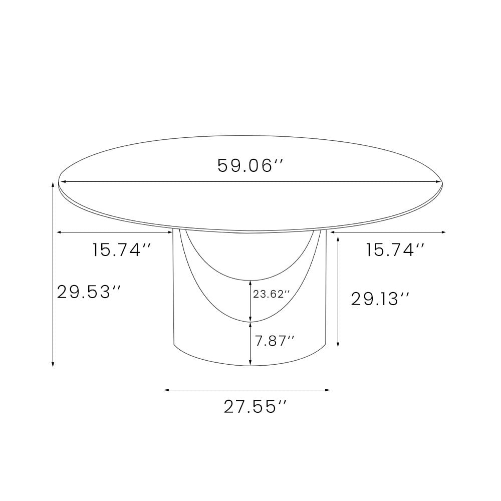 POVISON-59" Hobart Modern Round Dining Table for 6, Pandora Glossy Sintered Stone Table, Bronze Carbon Steel Pedestal