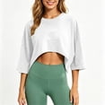 thumbnail image 2 of DYTTDG Women's Loose Fit Cropped Top | Round Neck 3/4 Sleeve Casual Workout T-Shirt Pullover, Sporty Everyday Top, 2 of 8