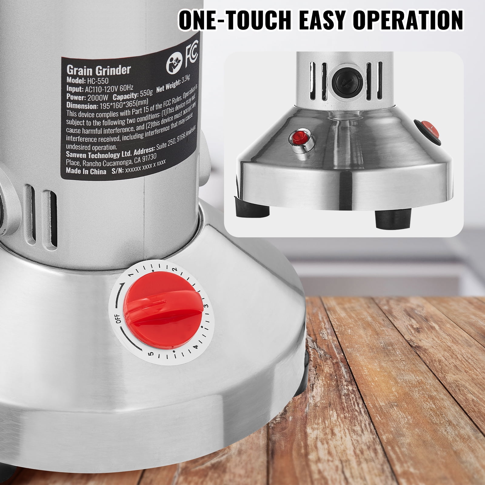 KFFKFF 550g Electric Grain Mill, 2000W Speedy Commercial Spice Grinder, Stainless Steel Powder Pulverizer for Dry Grains, Spices, Cereals, Coffee, Corn, Pepper