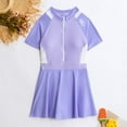 thumbnail image 2 of Robe de Maillot une Pièce pour Fille à Manches Courtes, Patchwork Uni, 9-16 Ans, Adolescente, Étudiante, Enfant, Maillot de Compétition, Tenue de Plage, 2 of 5
