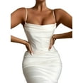 thumbnail image 4 of Women Satin Elegant Bodycon Maxi Dress Sexy Sleeveless Ruched Summer Solid Color Y2k Dress Evening Party Clubwear Dress, 4 of 7