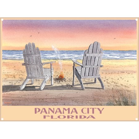 Panama Table And Chairs Panama City Florida Adirondack Chairs Beach Metal Art Print by Dave Bartholet (9