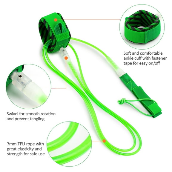 Surf Surf Leash Surfing Surfboard Leash Smooth Steel  Surfing Leg Rope Paddleboard Leash 6FT/8FT/10FT