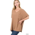 thumbnail image 4 of Zenana Women & Plus V Neck Woven Airflow Dolman Short Sleeve Blouse Top with Front Pocket, 4 of 5