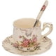 thumbnail image 1 of Juego de taza y platillo de té, 8 oz. Taza de café de porcelana marfil, juego de taza de té de cerámica floral vintage con platillo y cuchara., 1 of 5