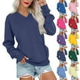 thumbnail image 4 of Women's Casual Fashion Solid Color V-Neck Long Sleeve Lightweight Pullover Sweatshirt with Pockets for Warmth and Everyday Casual Wear,Royal Blue,L, 4 of 6