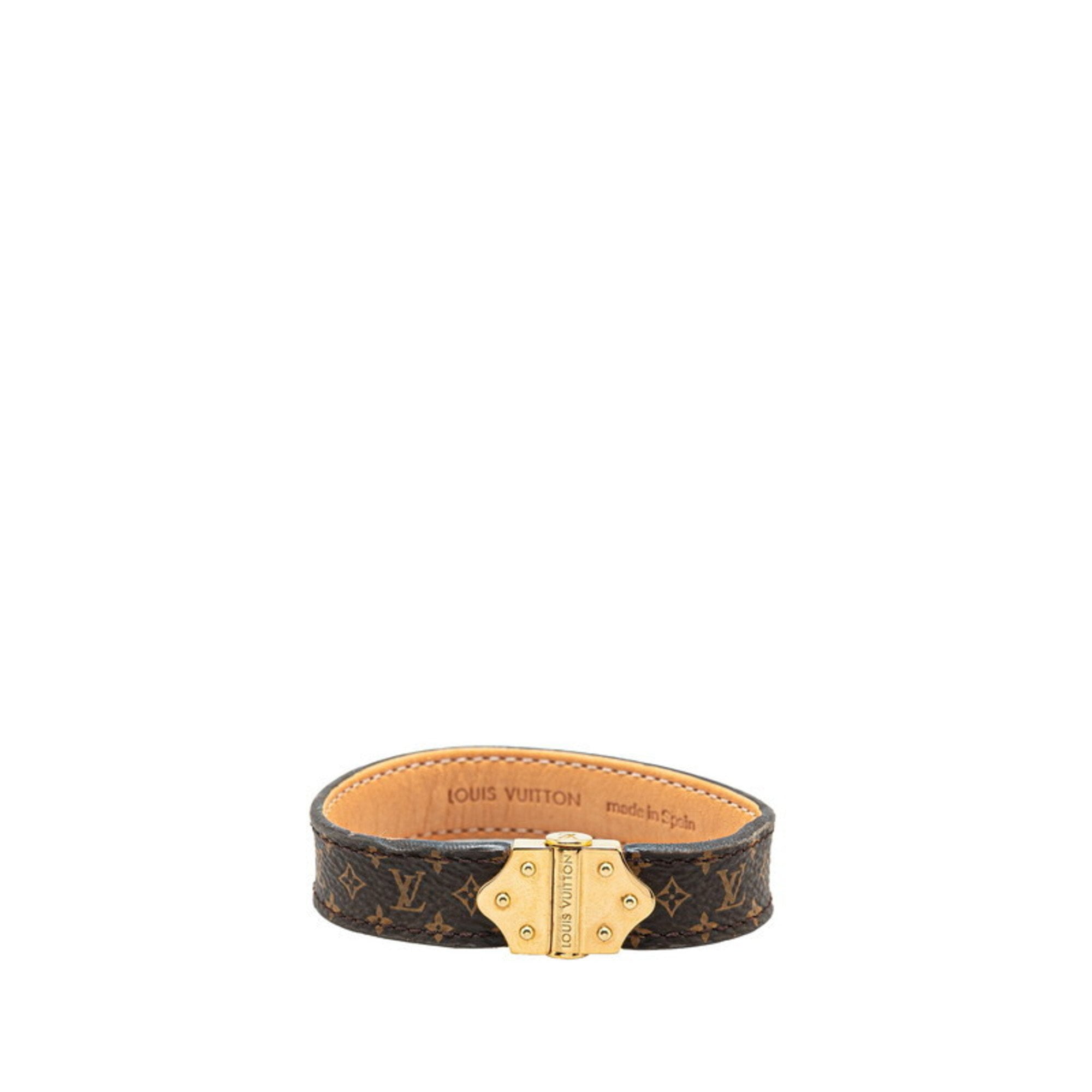 Pre-Owned Louis Vuitton Monogram Spirit Bracelet #19 M6689 Brown Gold Plated PVC... (Good)