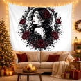 thumbnail image 3 of Portrait Figure Long With Voluminous Wavy Hair Ornate, Spooky Gothic for Gothic Decor Fans, Dark Art Decor, Halloween Gift, Tapestry Wall Hanging for Bedroom and Dorm, 3 of 7