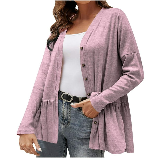 Posijego Women's Ruffle Cardigan Cozy Button Front Open Front Jacket for Women Lightweight Causal Outerwear